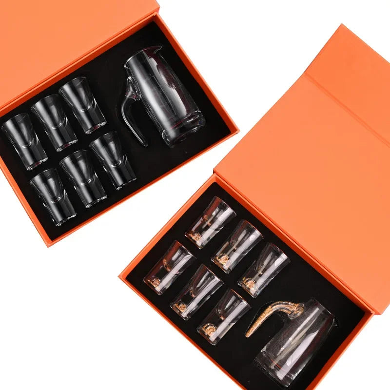 6pcs 15ml and 1pcs 100ml Glass Set Gift Box Set Household Crystal Glass Wine Measuring Appliance Dispenser Bullet Cup Shot Glass