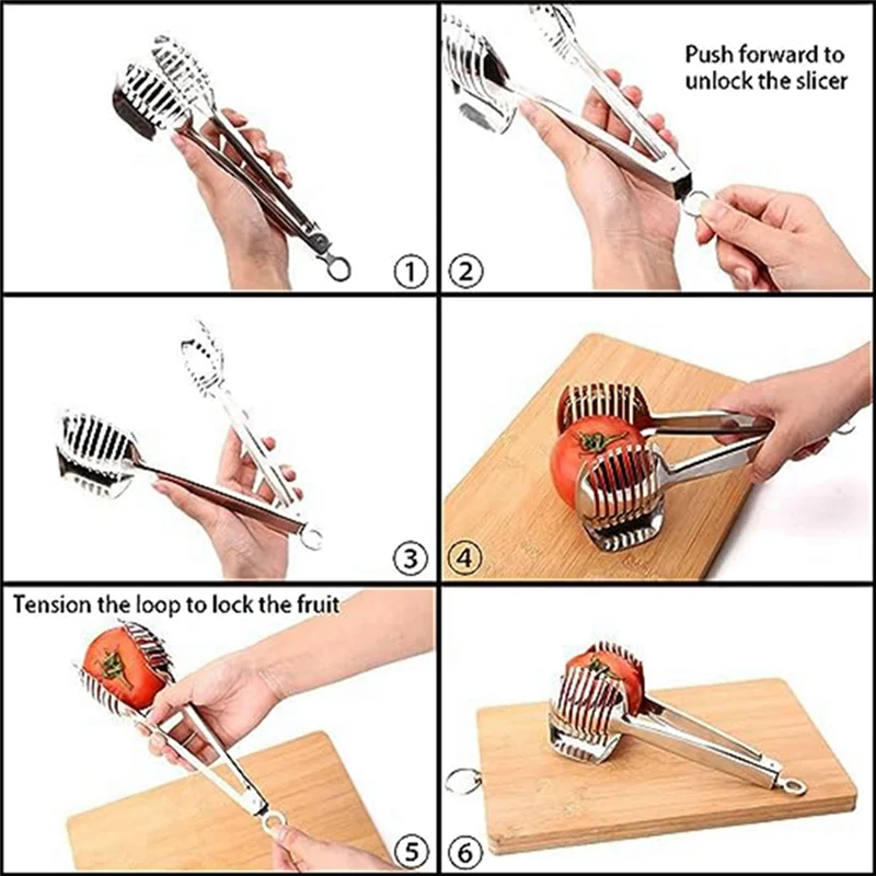 Stainless Steel Tomato Slicer Cutter Multifunctional Fruit and Vegetable Bread Clip Kitchen Slicing Aids