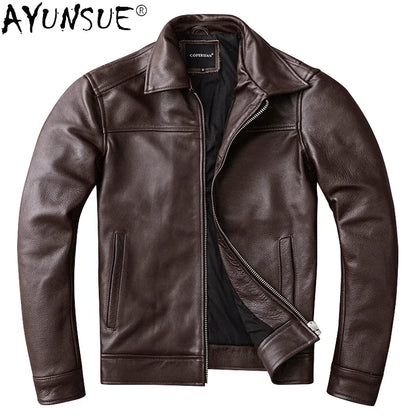 AYUNSUE Men's Real Cowhide jackets Genuine Leather Jacket Men Clothing Autumn Coat Mens Clothes jaqueta couro legítimo masculino