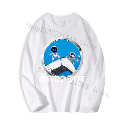 Astro Bot Adult Long Sleeved T-shirt Anime Fashion Black White Top Men Women Winter Travel Hip Hop Clothing Versatile Undershirt