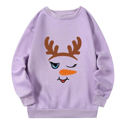 Christmas Reindeer Print Plus Size Sweatshirt Autumn Winter New 2023 Big Size Sweatshirt Y2K Streetwear Woman Clothing