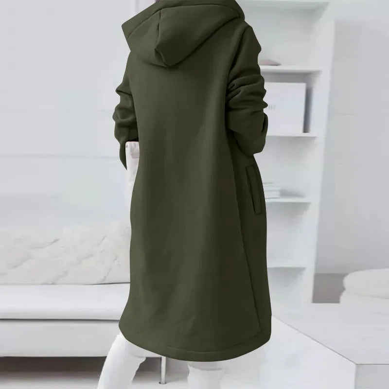 2024 Autumn Casual Women Long Hoodies Sweatshirt Coat Zip Up Outerwears Hooded Jacket Winter Pockets Outwear Female Warm Tops