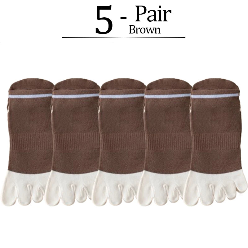 5 Pairs Man Toe Boat Socks Summer Cotton Mesh Breathable Sweat-Absorbing Patchwork Striped Elastic Ankle 5 Finger Sport Socks