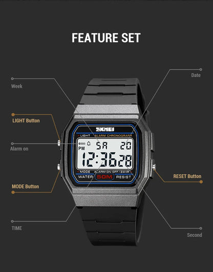 SKMEI 2042 Top Brand Back Digital Sport Watches Mens 5Bar Waterproof Alarm Clock reloj hombre Military Chrono Date Week Wristwat