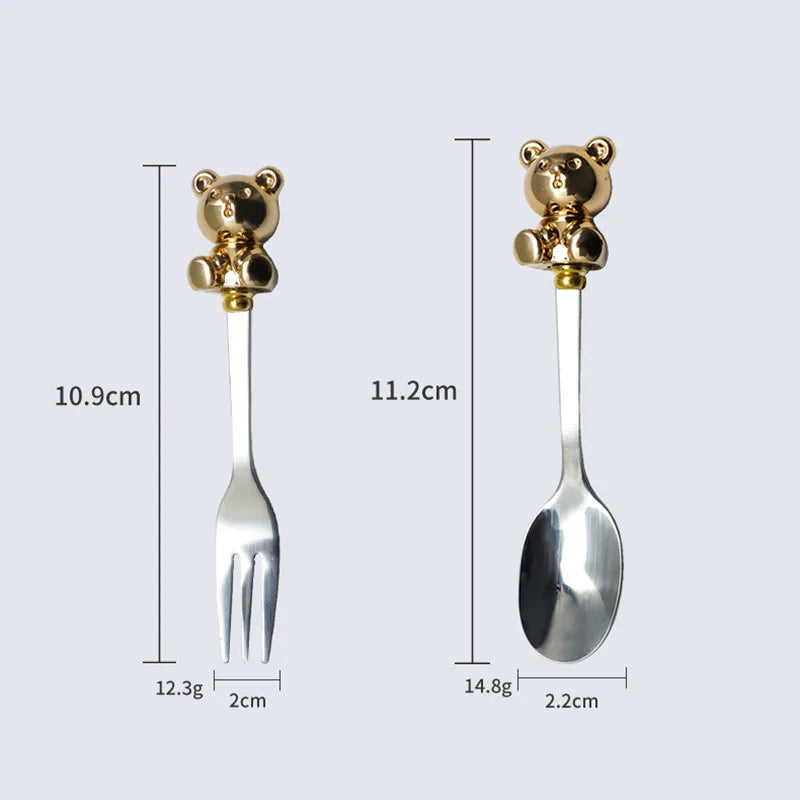 Korean Style Bear Coffee Dessert Spoon Fork 304 Stainless Steel Coffee Stirring Tea Dessert Scoop Cute Cartoon Bear Dinner Spoon