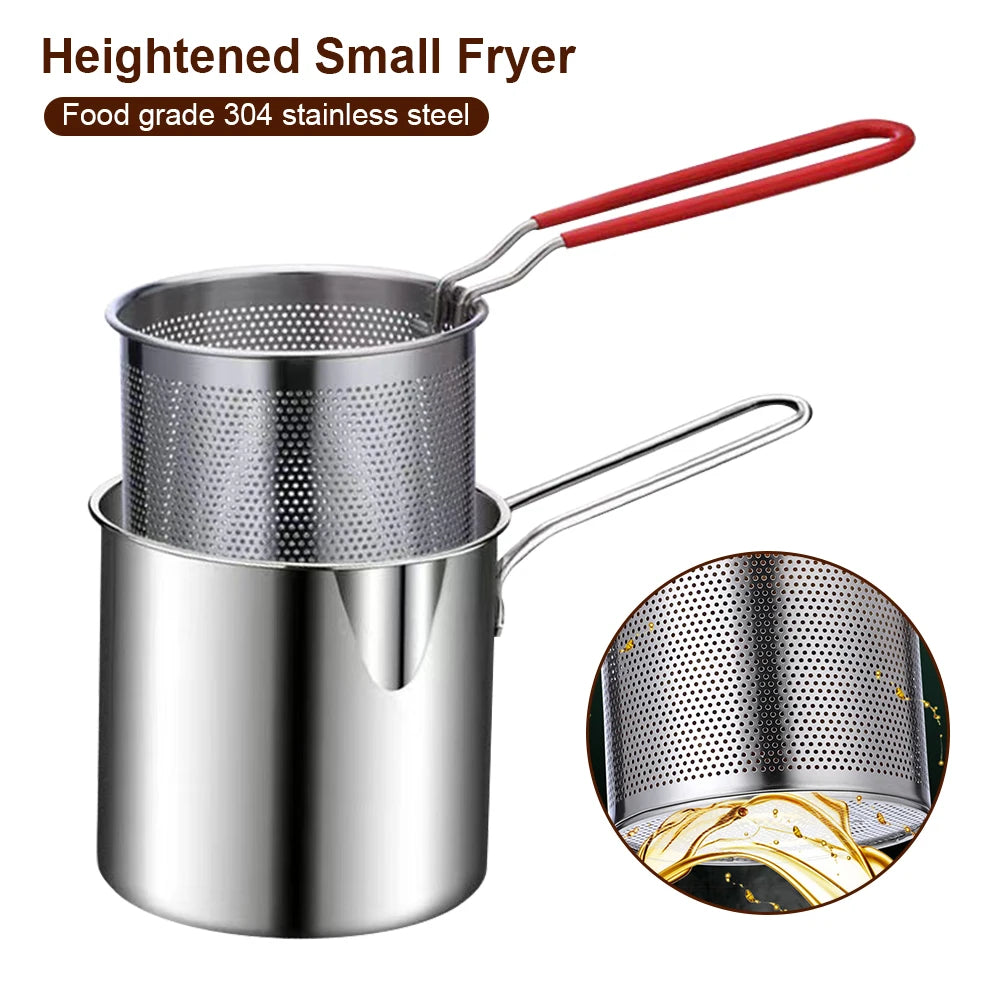 1200ML Deep Fryer 304 Stainless Steel Fryer with Frying Basket Auxiliary Food Pot To Deepen Japanese Milk Pot Kitchen Appliance