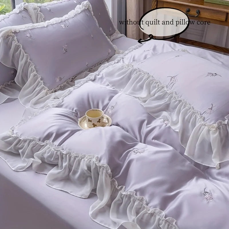 3pcs Elegant rose embroidery Bedding set Lace Duvet Cover Set (1*Duvet Cover + 2*Pillowcase, Without Core)for bedroom guest room