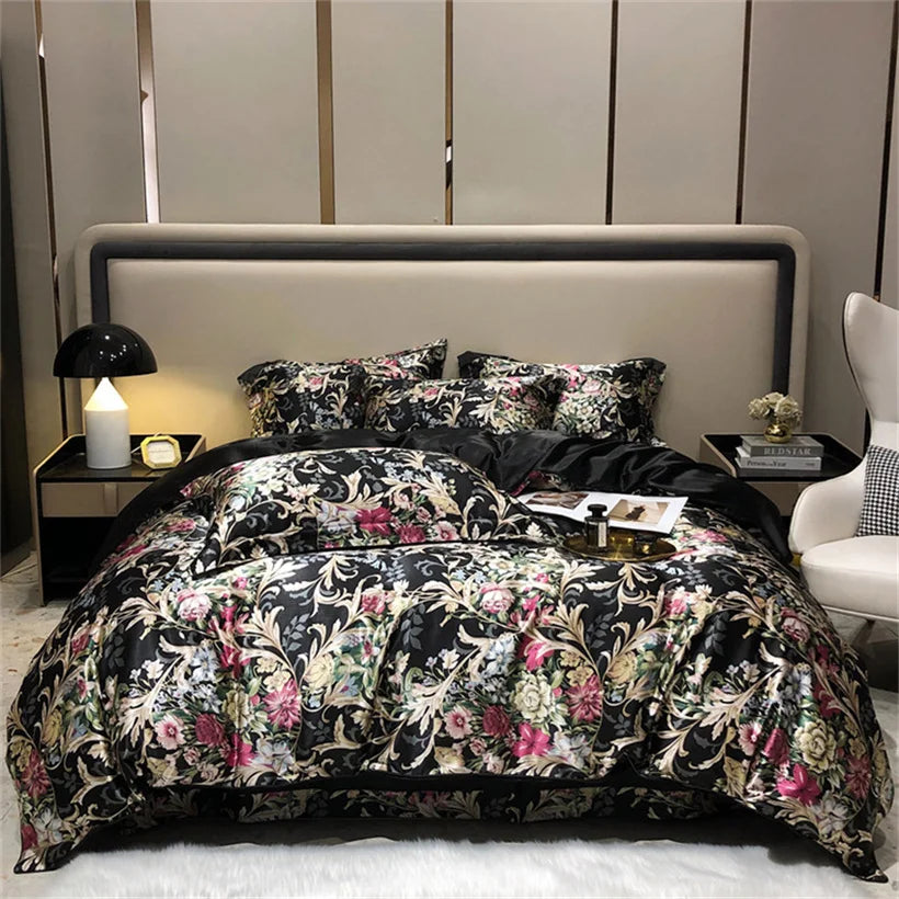 Blend Mulberry Silk 4 Pieces Bedding Set, 1PC Duvet Cover, 1PC Bed Sheet, 2PCS Pillowcases, Luxury Home Textiles Bedclothes