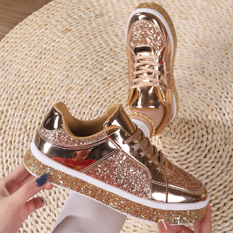 Women's Platform Sneakers Punk Sequin Laser Leather Casual Shoes City Walk Thick Sole Sports Shoes Spangle Nightclub Party Shoes