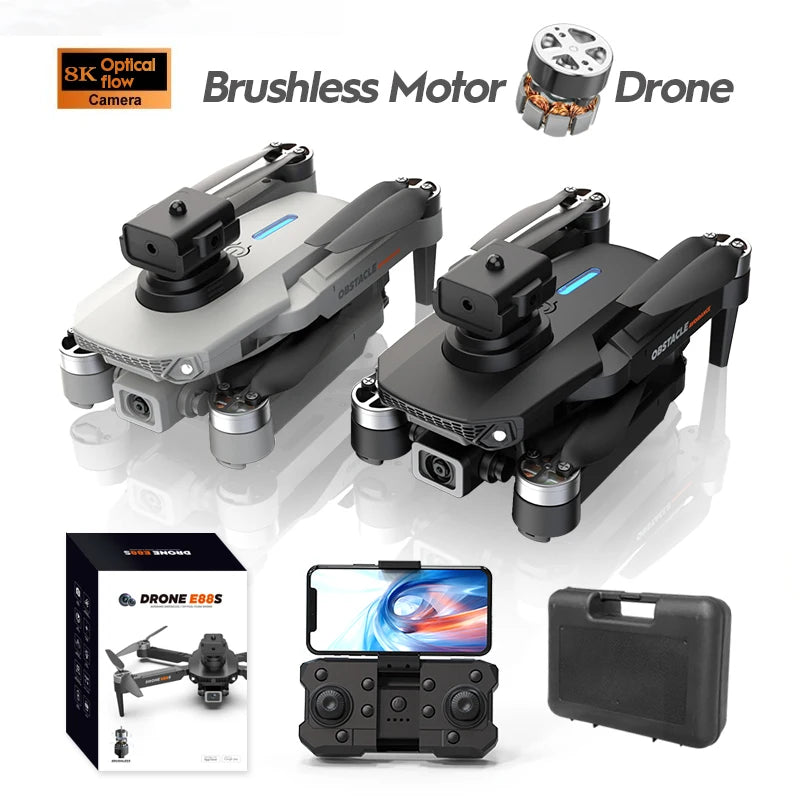 2024 New E88S Brushless Drone 8K HD Dual Camera Aerial Photography ObstacleA Voidance Flow Positioning Remote-Controlled Dron