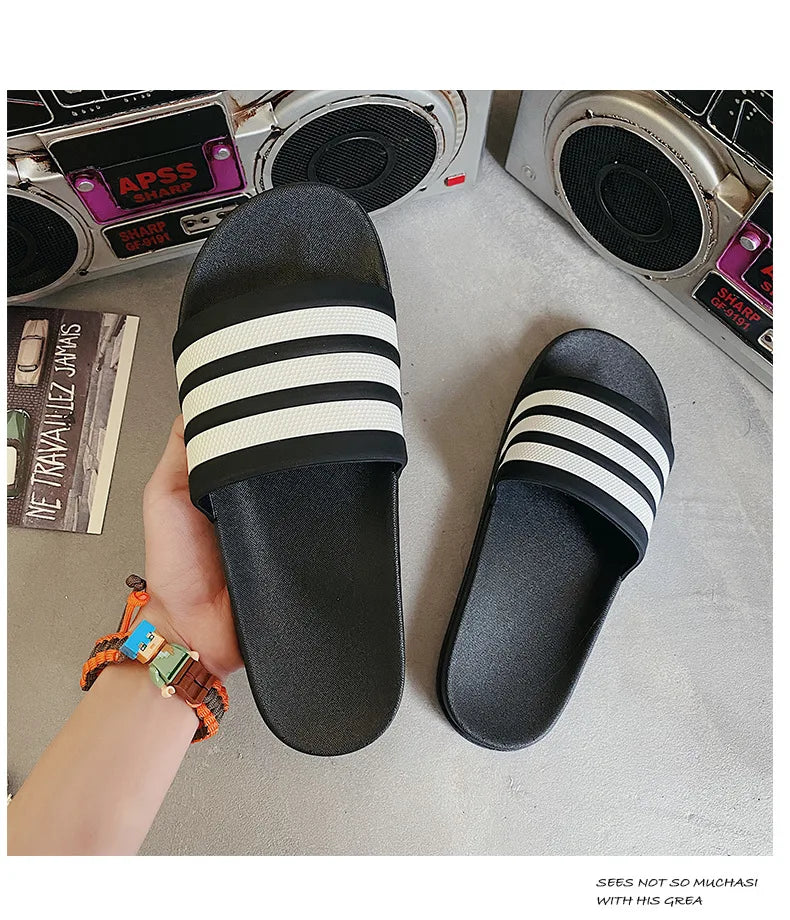 2023 Wear-Resistant Slippers Men Women Summer Outdoors Indoor Fashion Stripes Couples Wear Sandals Non-Slip Bathroom Beach Shoes