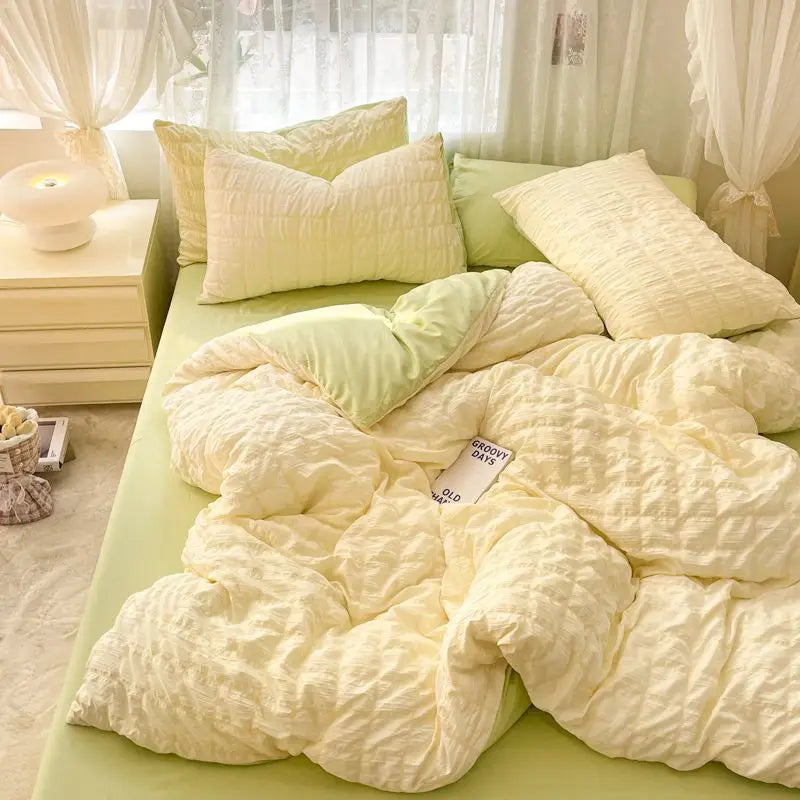 Luxury White Ruffled Seersucker Duvet Cover Soft Solid Color Bedding Set With Bed Sheet Pillowcases Single Queen King Size