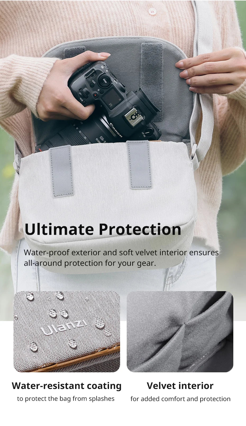 Ulanzi F02 Sling Bag 3L Capacity Waterproof Bag Outdoor Travel Camera Bag with Removable Divider for DSLR Shoulder Storage Bag