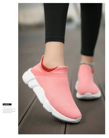 New Pink Women's Casual Sneakers Large Size 36-42 Comfort Breathable Socks Shoes For Women Slip-On Platform Loafer Shoes Womens