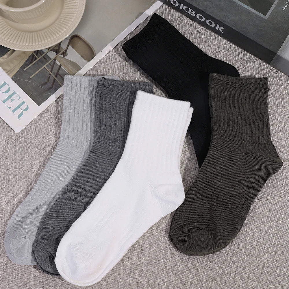 1/5pairs Autumn and Winter Socks Cotton Classic Black White Gray Stripe Men Women Wersatile Mid Tube Socks Casual Sports Socks