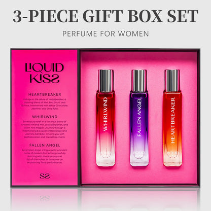 LIQUID KISS Eau De Parfum Spray Set Women's Perfume Gift Set Each 0.5 Ounce 3 Scents HEARTBREAKER FALLEN ANGEL WHIRLWIND Perfume