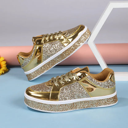 Women's Platform Sneakers Punk Sequin Laser Leather Casual Shoes City Walk Thick Sole Sports Shoes Spangle Nightclub Party Shoes