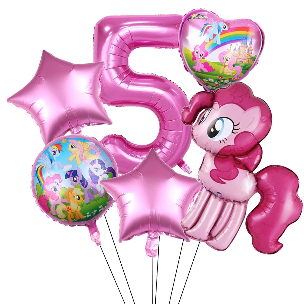 6Pcs Little Pony Foil Balloons Set Cartoon Balloon Pony Birthday Party Decoration Baby Shower Kid Toy Air Globos Supplies