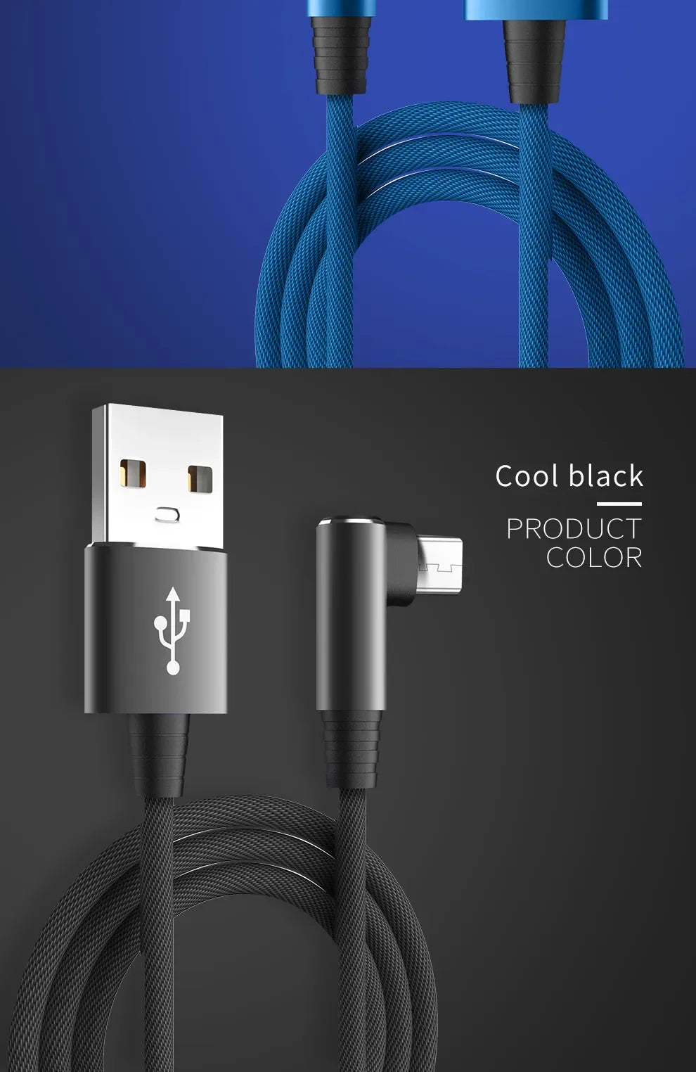 USB Micro Cable 3A 90 Degree Elbow Data Cable Charger Cord for Samsung Xiaomi Mobile Phone Accessories Fast Charging Usb Cable