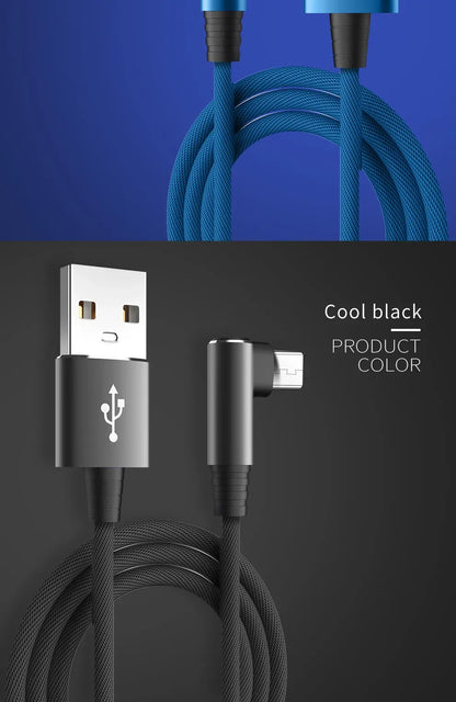 USB Micro Cable 3A 90 Degree Elbow Data Cable Charger Cord for Samsung Xiaomi Mobile Phone Accessories Fast Charging Usb Cable