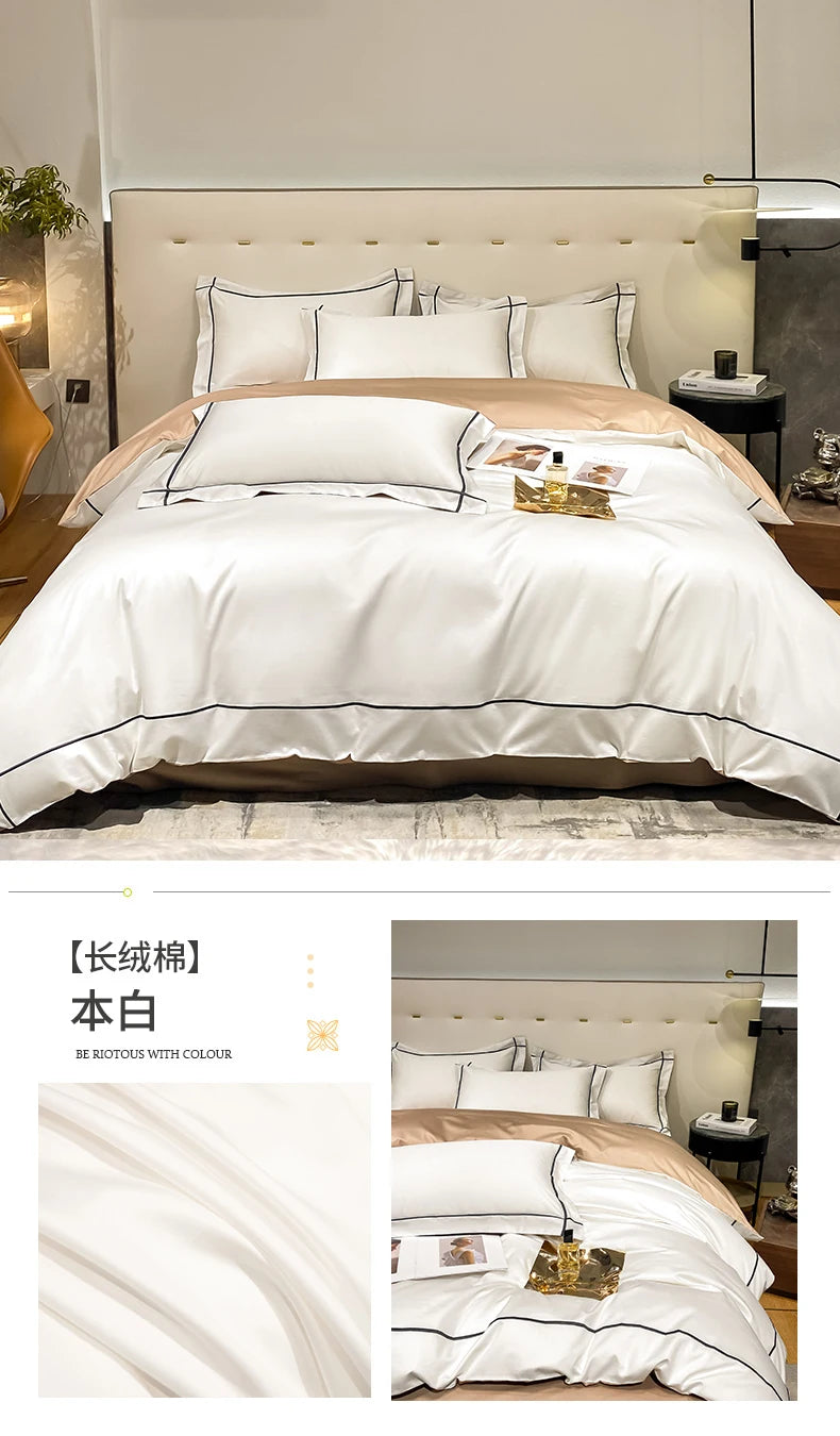 Embroidery Bedding Sets Egyptian Cotton Bed Sheet Set Luxury Duvet Cover Bedsheet Bed Linen Pillowcase 5 Stars Hotel Bedclothes