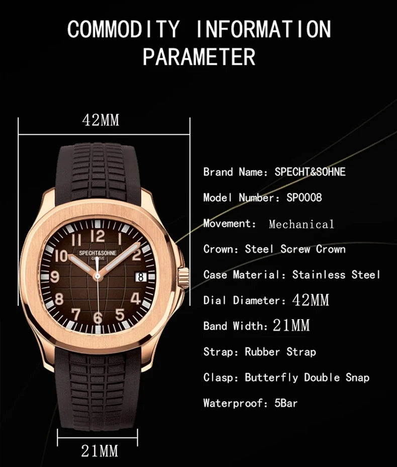 2024 New Men's Watches Automatic Mechanical Watch Luxury Brand Specht&Sohne Sport Watch For Men Rubber Strap Relogio Masculino