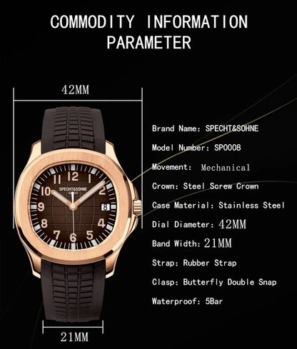 2024 New Men's Watches Automatic Mechanical Watch Luxury Brand Specht&Sohne Sport Watch For Men Rubber Strap Relogio Masculino