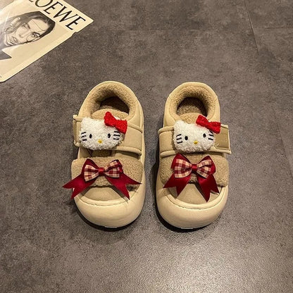 Hello Kitty Doll Casual Shoes for Women in Winter with Thick Velvet for Height Increase, Wearing Cotton Shoes Externally