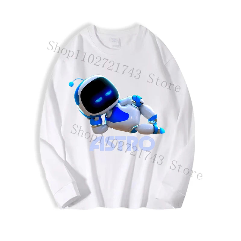 Astro Bot Adult Long Sleeved T-shirt Anime Fashion Black White Top Men Women Winter Travel Hip Hop Clothing Versatile Undershirt