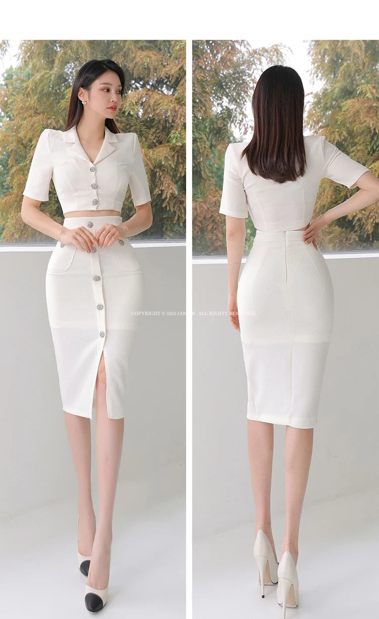 Fashion Women Suit Korea Temperament Short Blazer + Single Breasted Skirt Two Piece Set High-end New Suit Spring Autumn Clothing