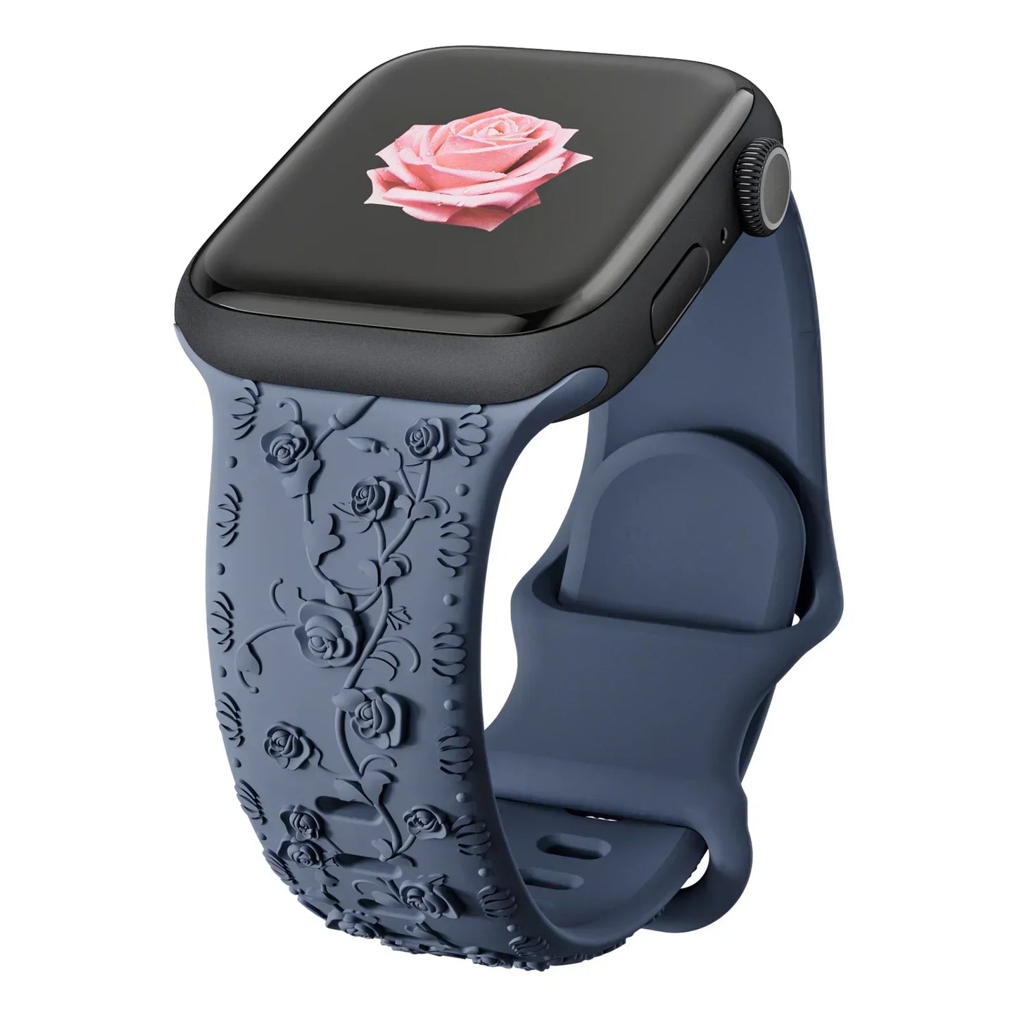 Floral Engraved Strap For Apple Watch Band 40mm 44mm 41mm 49mm 45mm 38mm 42mm silicone bracelet iwatch series 9 7 se 6 8 ultra 2