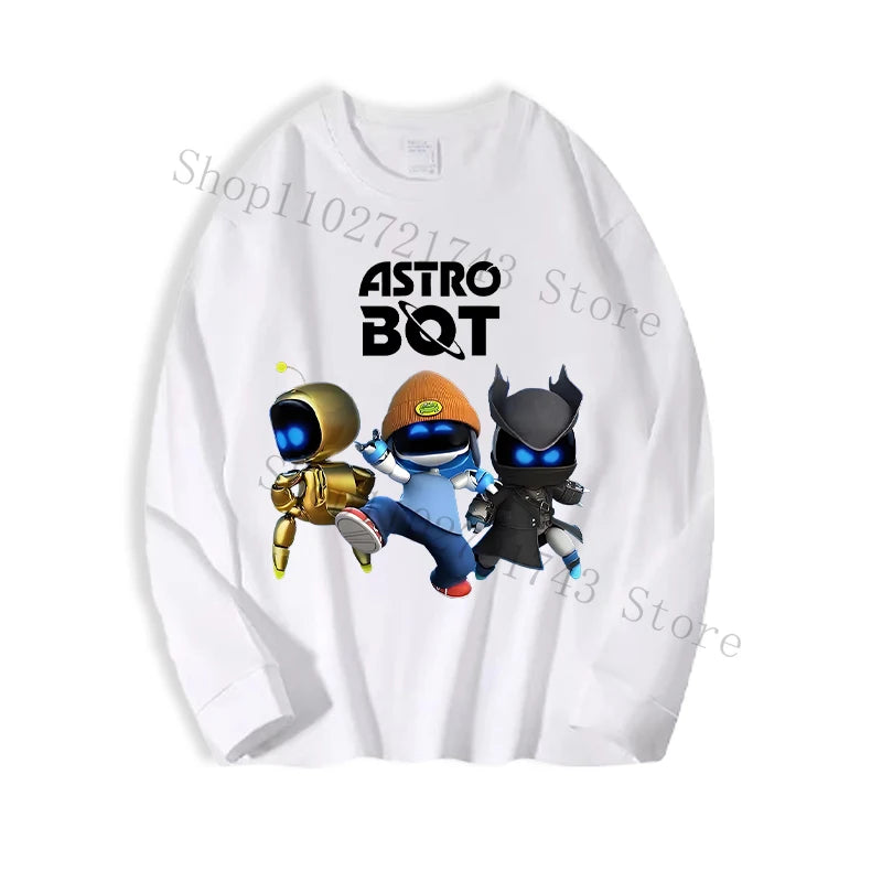 Astro Bot Adult Long Sleeved T-shirt Anime Fashion Black White Top Men Women Winter Travel Hip Hop Clothing Versatile Undershirt