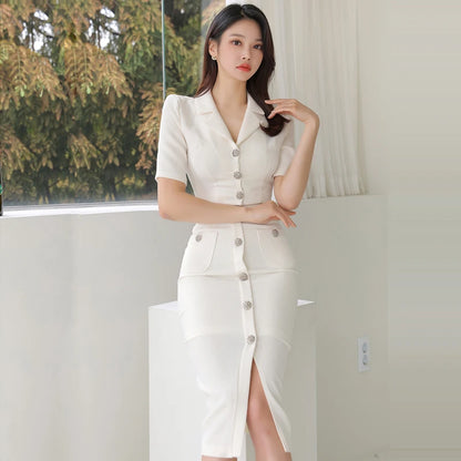 Fashion Women Suit Korea Temperament Short Blazer + Single Breasted Skirt Two Piece Set High-end New Suit Spring Autumn Clothing