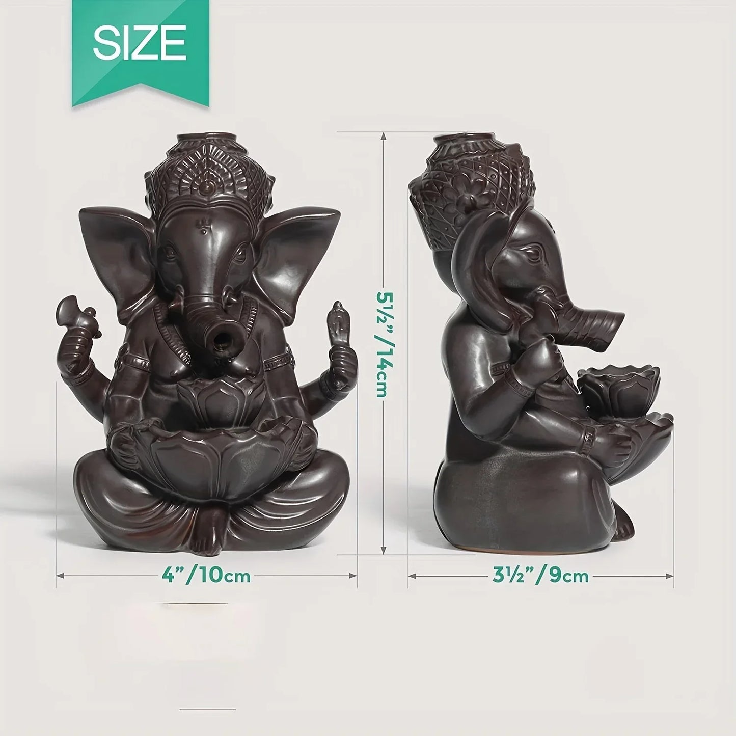 1pc Ganesha Waterfall Incense Burner, Ceramic Backflow Censer Incense Holder, Yoga Aromatherapy Elephant Ornament Home Decor