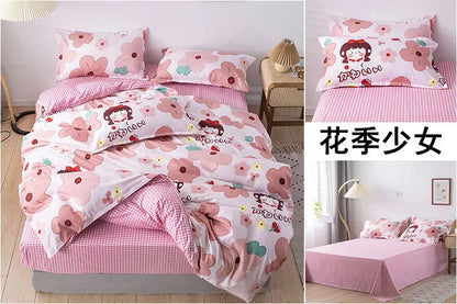 Sanrio Hello Kitty Cotton Bedding Set Cute Double Flat Sheet Duvet Cover Pillowcase Bed Linens Girl Dorm Bedclothes Home Textile