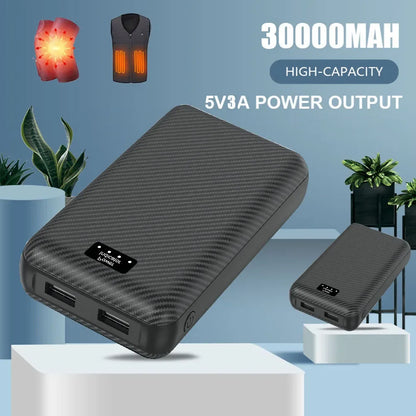 30000mAh Power Bank 5V 3A  Portable Charger Charging Power Supply Phone External Battery For Heated Vest Socks Heated Clothing