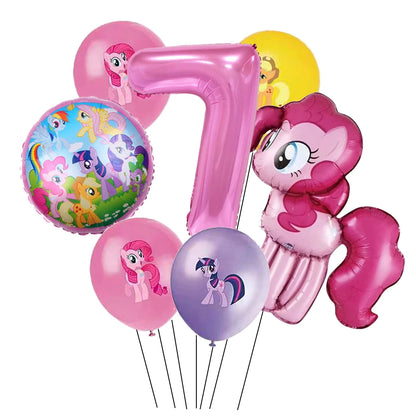 6Pcs Little Pony Foil Balloons Set Cartoon Balloon Pony Birthday Party Decoration Baby Shower Kid Toy Air Globos Supplies