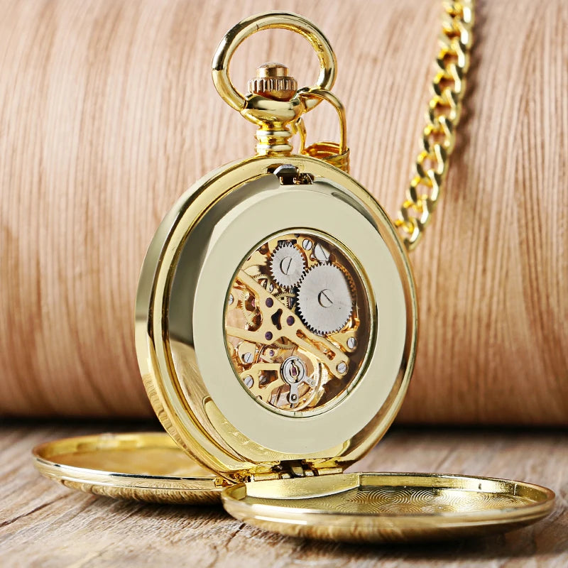 Hand Wind Mechanical Men Pocket Watch Luxury Gold Steampunk Necklace Chain Pendant Vintage Dress Fob Watches for Weeding Gift