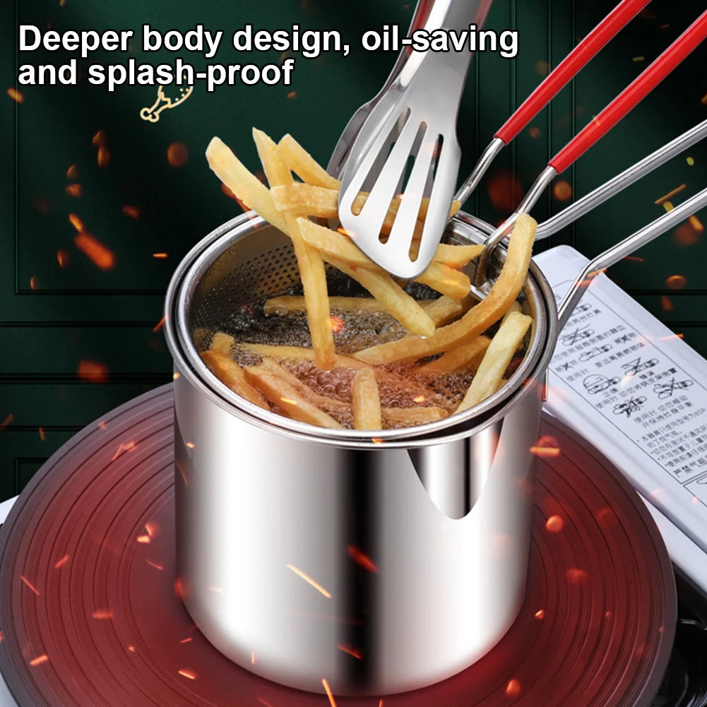 1200ML Deep Fryer 304 Stainless Steel Fryer with Frying Basket Auxiliary Food Pot To Deepen Japanese Milk Pot Kitchen Appliance