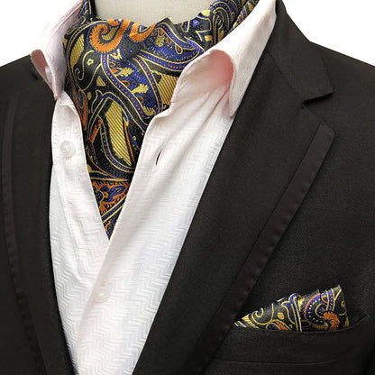 Glamour Men's Scarf Retro Jacquard Tie Cravat Neckerchief Men's Ascot Tie Hanky Suits Set Pocket Handkerchief Men Gift