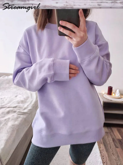 Autumn Oversized Sweatshirts Women Cotton Loose Pullovers Red Round Neck Sweatshirt For Women Oversize Tops For Couples 2024