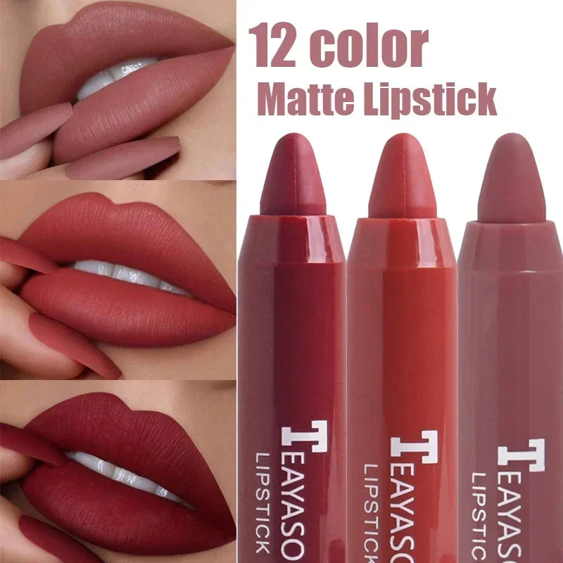 12 Color Waterproof Matte Lipliner Pencil Sexy Red Contour Tint Lipstick Lasting Non-stick Cup Lipliner Pen Lips Makeup Cosmetic