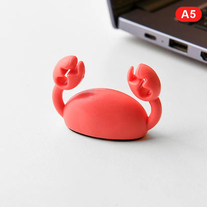 Cute Crab Cable Organizer Clip Data Cable Stand Mobile Phone Charging Cable Organizers Fixer Desk Self-Adhesive Wire Tidy Holder