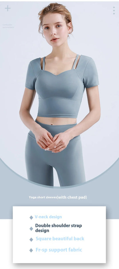 Athletic Short Yoga Top with Chest Pads Slimming Slimming Exposed Navel Stretch Nude Yoga Clothing