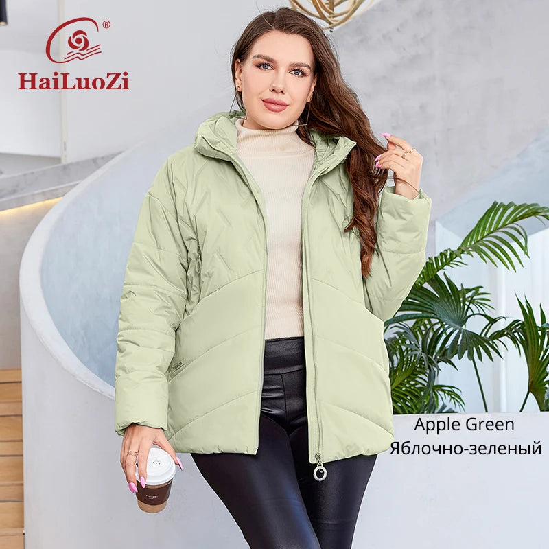 HaiLuoZi 2023 New Plus Size Women Clothing Short Hooded Quilting Female Outwear Classic Design Lightweight Women's Jacket 5529