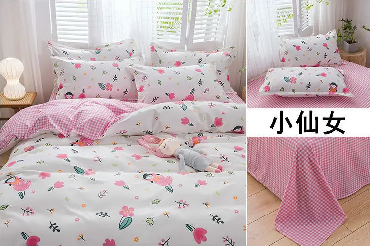 Sanrio Hello Kitty Cotton Bedding Set Cute Double Flat Sheet Duvet Cover Pillowcase Bed Linens Girl Dorm Bedclothes Home Textile