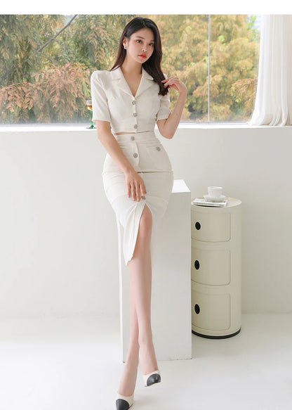 Fashion Women Suit Korea Temperament Short Blazer + Single Breasted Skirt Two Piece Set High-end New Suit Spring Autumn Clothing