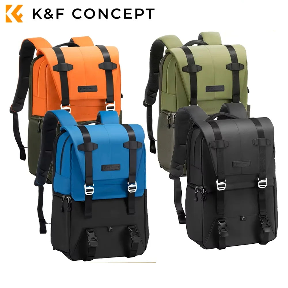 K&F Concept Camera Backpack Travel Photography Bags Large Capacity Camera Case with Tripod Side Rain Cover for 15.6 Inch Laptop