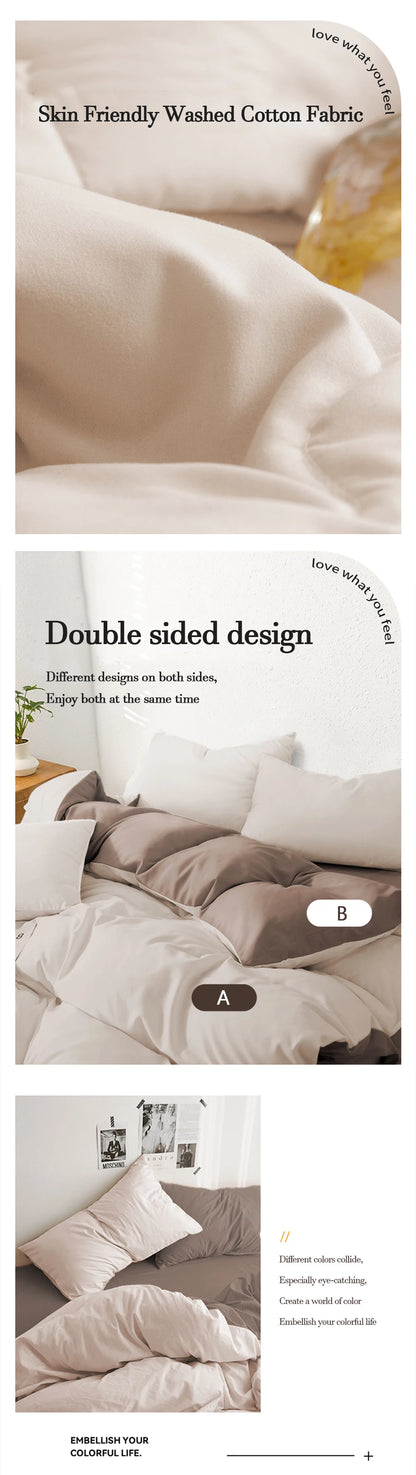 YanYangTian Bed Linen Bedding set Washed Cotton Four-Piece Bed Sheets Set Comfort Sets Solid Christmas Couple Bed Quilt Cover