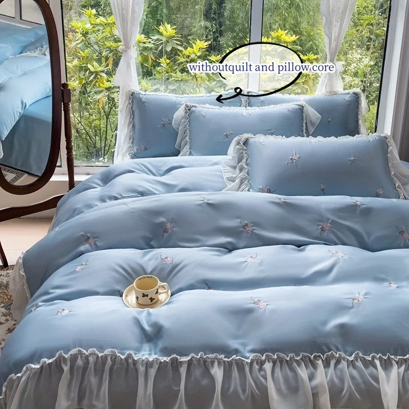 3pcs Elegant rose embroidery Bedding set Lace Duvet Cover Set (1*Duvet Cover + 2*Pillowcase, Without Core)for bedroom guest room